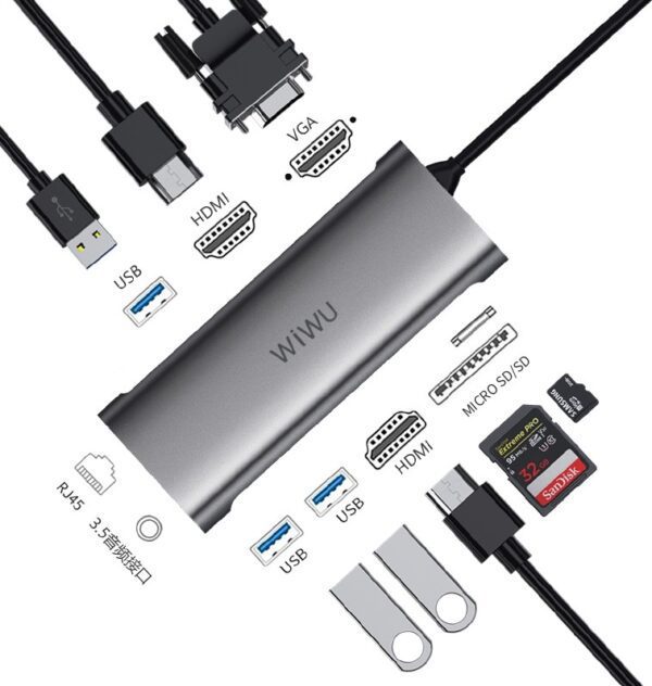 CableUsbCA11312H_1 WIWU 11 en 1 Adaptador tipo C multifunción a HDMI Alpha A11312H
