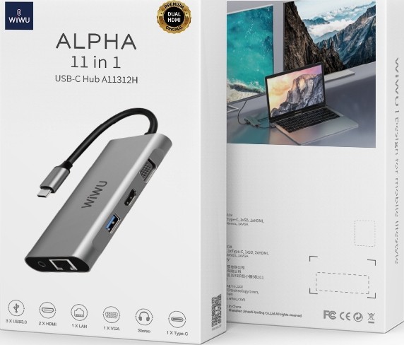 CableUsbCA11312H_3 WIWU 11 en 1 Adaptador tipo C multifunción a HDMI Alpha A11312H