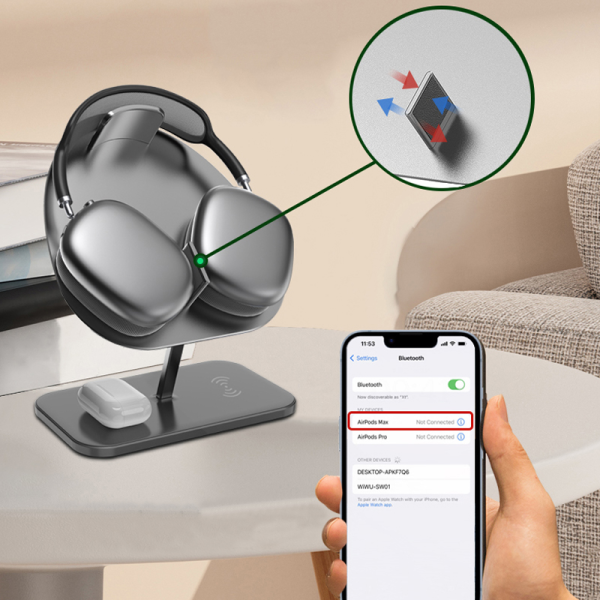 Cargador M15_4 Wiwu Cargador Inalámbrico con Soporte para AirPods Max M15
