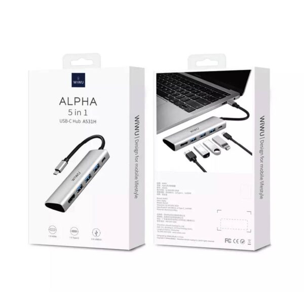 Wiwu Adaptador Hub Multifunción USB-C 5 en 1 ALPHA 532ST - Gris 1 Wiwu Adaptador Hub Multifunción USB-C 5 en 1 ALPHA 532ST - Gris