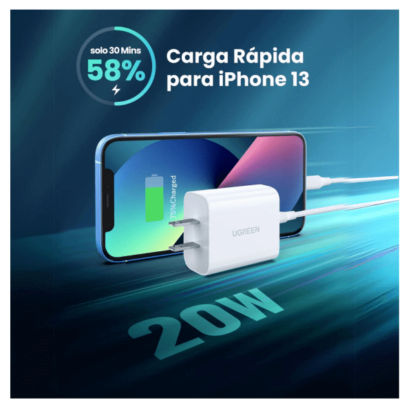 Cargador Ugreen 20w carga rapida CD137 - 5 Cargador de pared Ugreen USB Tipo C 20W - Carga Rápida CD137