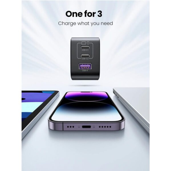 Cargador de pared Ugreen Nexode 65W carga rápida 3 en 1 para iPhone, MacBook, iPad CD244