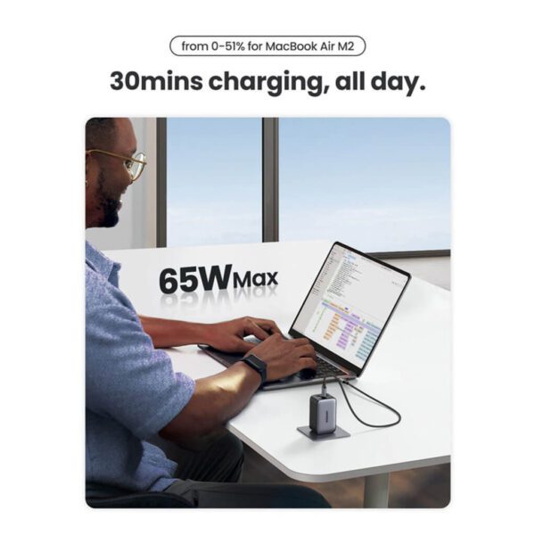 Cargador de pared Ugreen Nexode 65W carga rápida 3 en 1 para iPhone, MacBook, iPad CD244