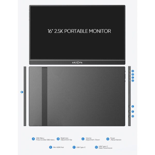 Monitor Portatil Arzopa Z1RC 16 2.5K QHD - 5 Arzopa Z1RC 16" 2K QHD Monitor Portátil para Laptop