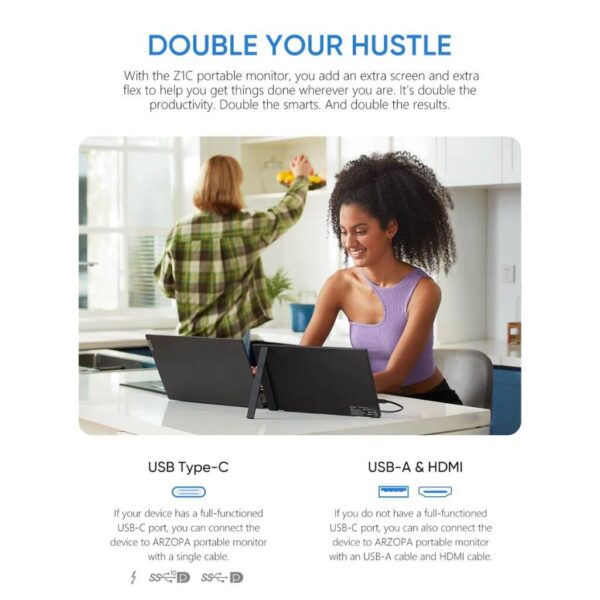 Arzopa Z1C Monitor portatil para laptop 16.1 - 2 Arzopa Z1C 16.1" Monitor Potátil para Laptop 1080P IPS FHD 60Hz