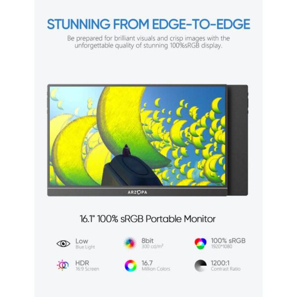 Arzopa Z1C Monitor portatil para laptop 16.1 - 3 Arzopa Z1C 16.1" Monitor Potátil para Laptop 1080P IPS FHD 60Hz